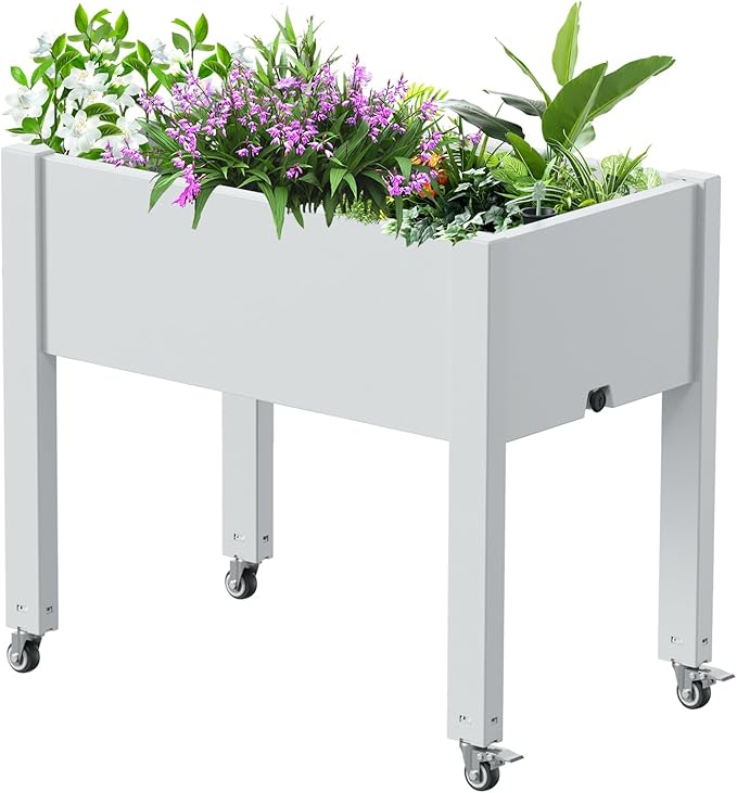 Vixzen Raised Garden Bed OutdoorReinforced Large Planter Box with WheelsMobile Planter Bed Box for Backyard Patio Balcony (Ashen 30.04 * 17.72 * 28.9)