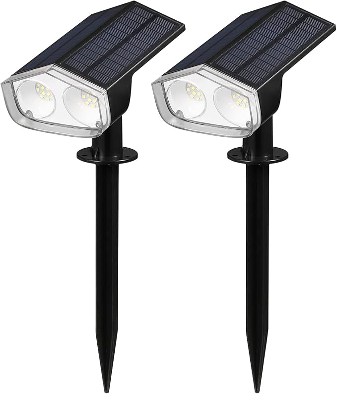 Dual Solar Panels Outdoor 24 LED Solar Landscape Spotlights IP67 for Garden Fence with Monocrystalline Silicon 6-24 Hours Working Time