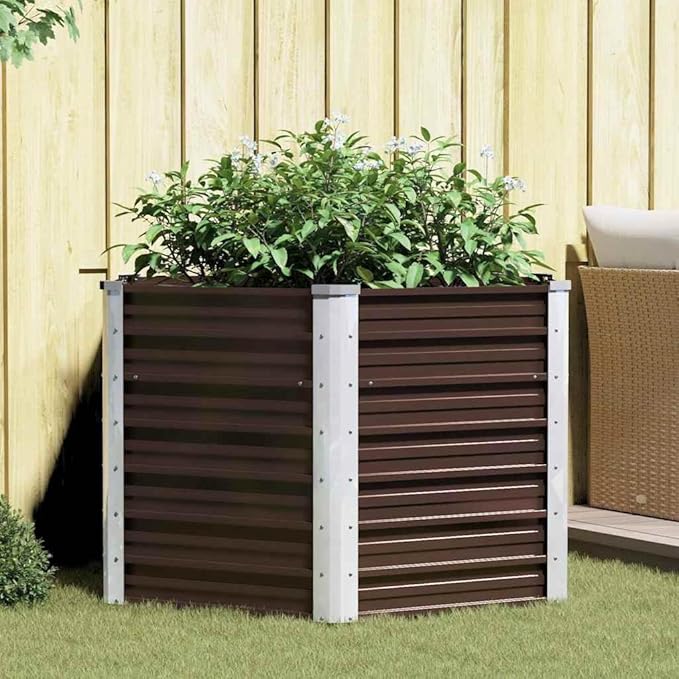 vidaXL - Heavy-Duty Galvanized Steel Garden Raised Bed in Brown - 50.8x50.8x30.3 Spacious and Weather- Ideal for Plants Vegetables Herbs and Flowers