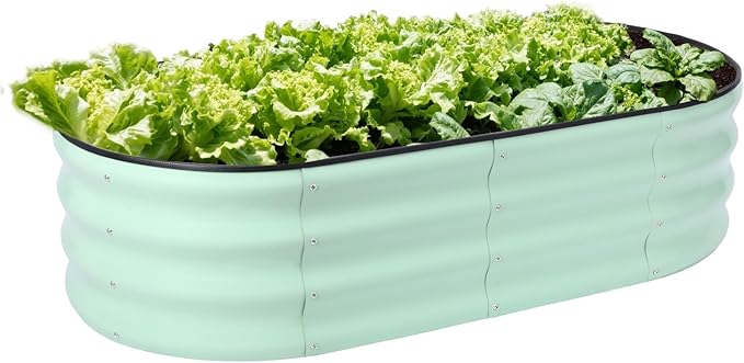 Galvanized Raised Garden Bed Kits Outdoor Metal Raised Planter Bed for Vegetables Flowers Ground Planter Box-Olive Green 46.5 x 23.6 x 11.8 in