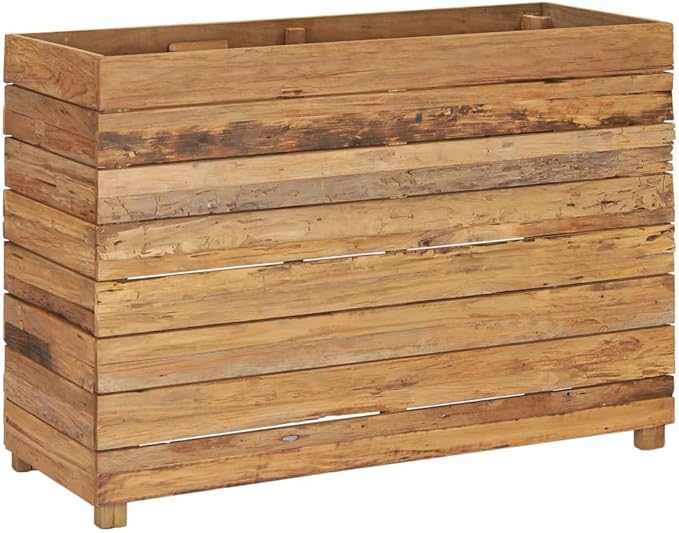 Raised Garden Bed Wooden Raised Bed Raised Garden Planter Box for Vegetables Flower Herb Gardening 39.4x15.7x28.3 Recycled Teak and Steel
