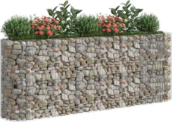 YAFF Large Rectangular Galvanized Iron Gabion Raised Bed - Silver Outdoor Garden and Patio Border for Plants 102.4 x 102.4 x 39.4