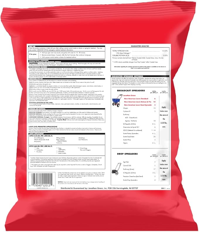 Jonathan Green (12011) Summer Survival Insect Control with Lawn Fertilizer - 13-0-3 Grass Fertilizer (5000 Sq. Ft.)