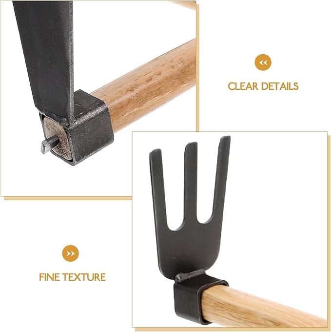 2pcs Gardening Tool Set Wooden Handle Digging Hoe and Steel Rake for Soil Loosening and Weeding in Garden and Vegetable Beds