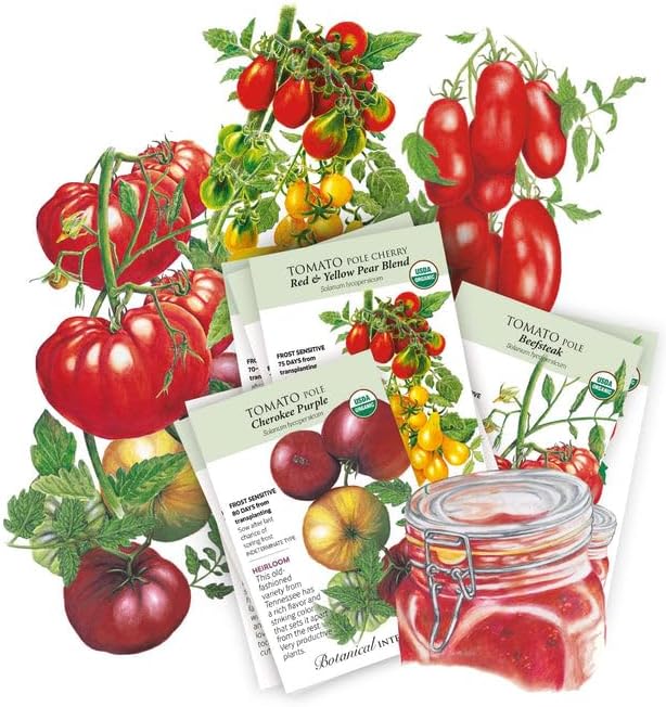 Botanical Interests: Heirloom Tomato Seed Bundle - 8 Individual Seed Packets: Non-GMO Organic &amp Heirloom Tomato Seeds: Diverse Slicing Sauce and Cherry Varieties