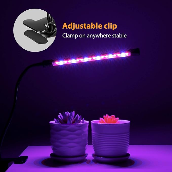 LED Grow Lights for Indoor Plants 40W Plant Growing Lamps Auto ON/Off with Red Blue Spectrum3Heads Adjustable Gooseneck with 4/8/12H Timer 5 Dimmable Brightness