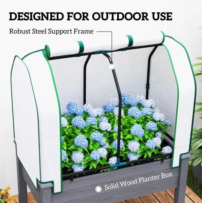 Raised Garden Bed with Legs &amp Retractable Cover 46.9 Tall Planter Box with Non-Woven Fabric Elevated for Vegetables Herbs Flowers Outdoor Patio Balcony 88 LB Capacity (Natural Wood)