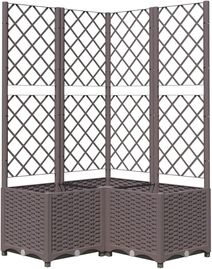 Brown Large Outdoor Planter with Trellis 31.5 x 31.5 x 53.5 in UV-Resistant Polypropylene Raised Garden Bed Box for Patio Balcony &amp Terrace