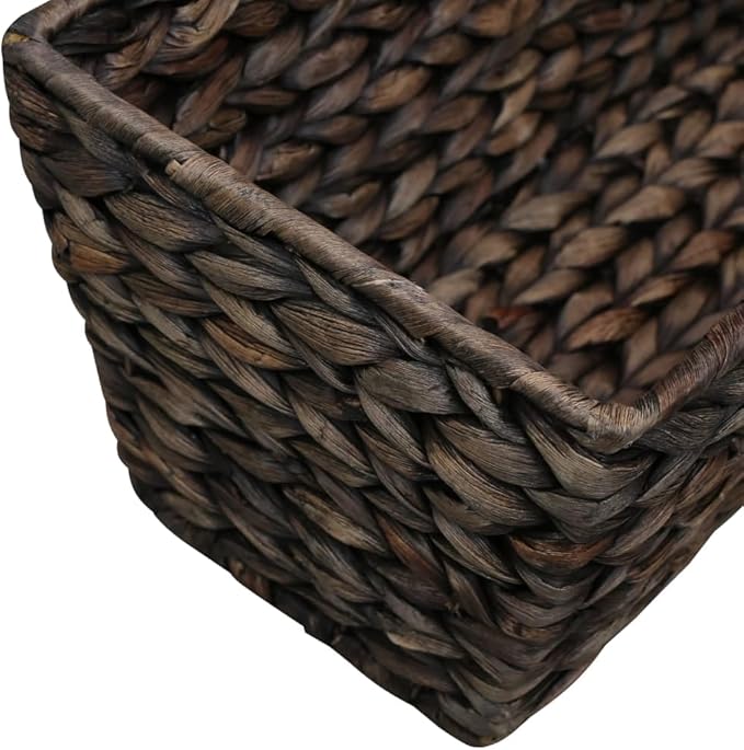 Garden Planter Set of 2 Brown Water Hyacinth Woven Steel Frame 23.6 Inch Rectangular Outdoor Planters for Deck Balcony Patio