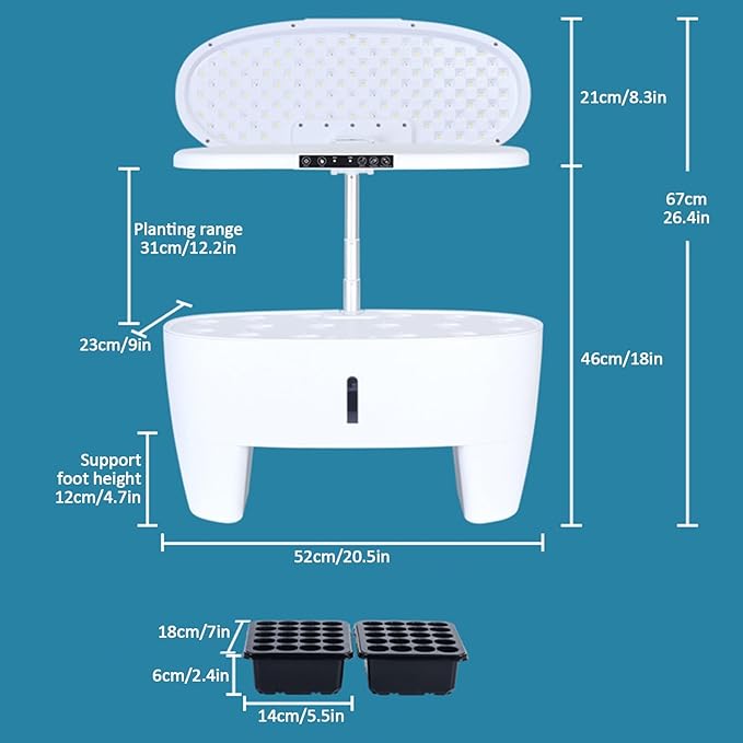 Aeroponic Tower Garden System 16 Holes Hydroponic Tower Hydroponics Tower with 24W Full Spectrum LED Grow Light 3 Light Modes for Home/Office/School White
