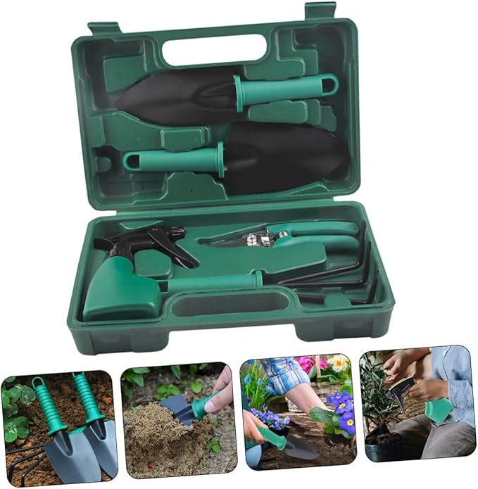 GANAZONO 5pcs Stainless Steel Garden Tool Set with Carry Case Includes Shovel Rake Pruner for Outdoor Planting and Flower Gardening Portable Gardening Hand Tools Kit for Lawn and Garden
