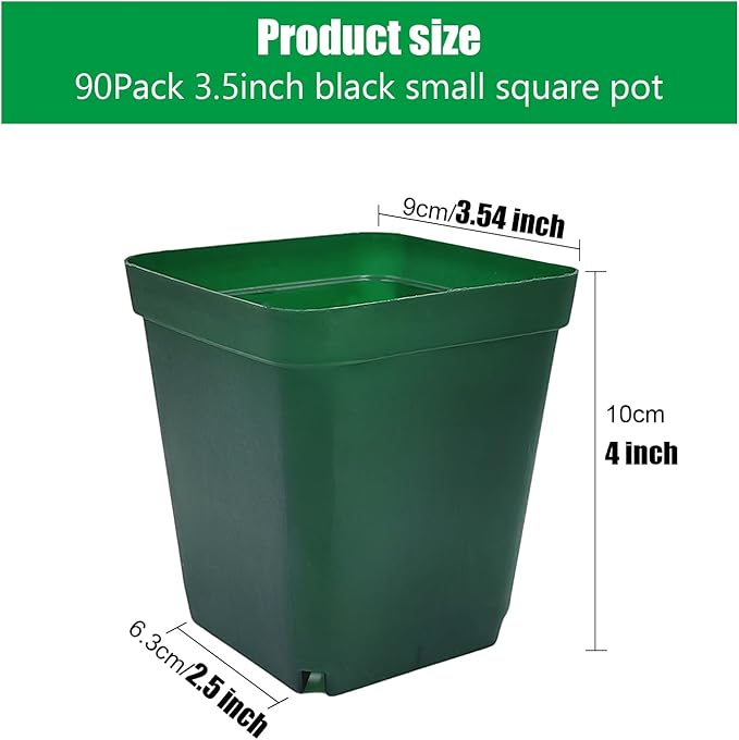 Square Nursery Seedling Pot 3.5 Inches 90 Pcs Small Nursery Pot Plastic Thick and Sturdy Seed Start Germination Pot for Plant Propagation and Seeding(Green3.54 Inches 90Pcs)