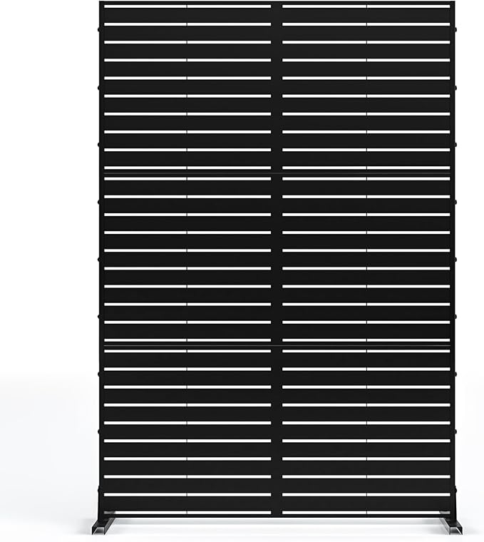 Metal Privacy Screen 72 H x 47.2 Decorative Outdoor Privacy Screen Privacy Panel with Stand for Balcony Deck Patio Lawn Garden Privacy Fence (Black-Louvered)