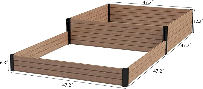 Elevated Wooden Raised Garden Planter - 2-Tier Outdoor Flower &amp Vegetable Box for Patio Backyard or Garden - Durable Weather-Resistant Design - 47.2 x 47.2 x 12.2 (Maple)