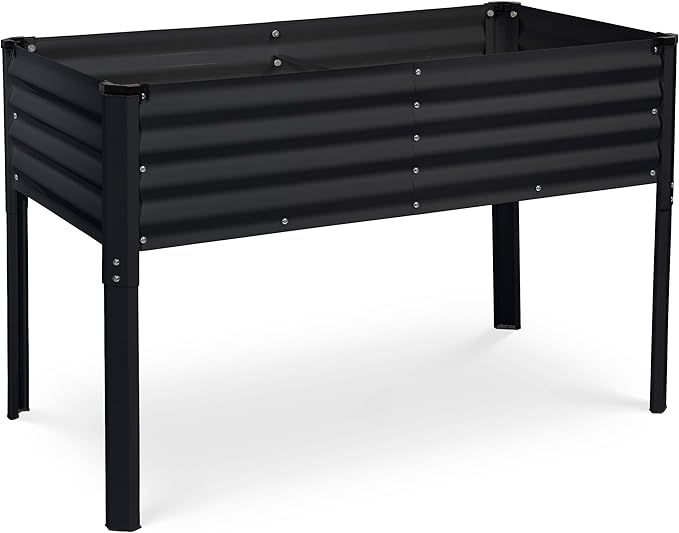 Galvanized Raised Garden Beds Outdoor with Legs // 48×24×31in Elevated Planter Box for Vegetables Flowers (Black) // Large Metal Garden Bed for Backyard Patio Gardening