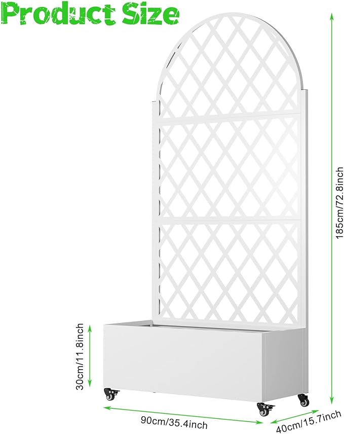 Metal Planter Box with Trellis Privacy ScreenRaised Garden Bed with Trellis &amp Wheels Privacy Planters for Patio Planter Box Drainage Holes for Climbing Plants Flower Black