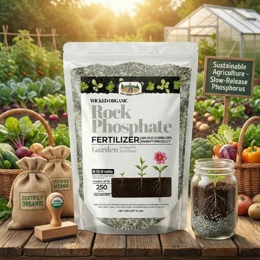 Old Cobblers Farm™ Wicked Organics 0-12-0 Fertilizer - Rock Phosphate - Boosts Roots Flowering Fruiting &amp Soil Health for Gardens (5 lbs | 10 lbs | 15 lbs | 20 lbs) (10lb)