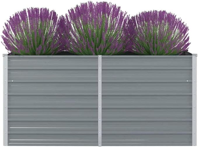 Grey Galvanized Raised Garden Bed 63 x 63 x 30.3 in Metal Raised Planter Box for Vegetables Flowers Herbs on Patio Lawn Balcony