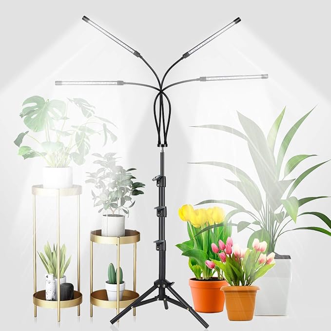 GHodec Grow Light with Stand 5500K Full Spectrum Gooseneck Floor Plant Light for Indoor Plants Growing5 Dimmable Levels &amp Auto On/Off TimerTripod Stand Plant Lamp Height Adjustable