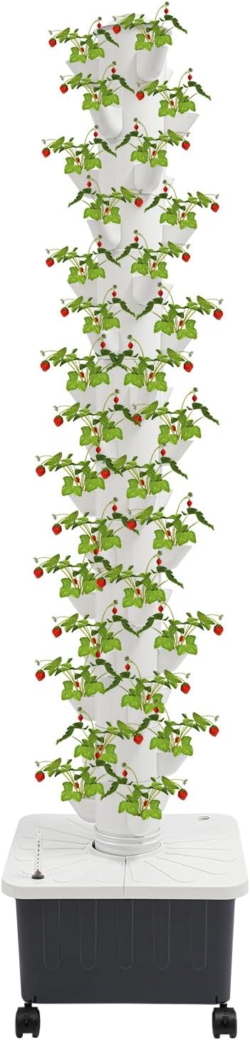 Hydroponic Tower 7.93 Gal Water Tank 15 Layer 45 Holes Hydroponics Growing System Kit for Growing Flowers Vegetable Strawberries Lettuce