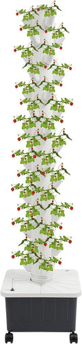 15-Tier Hydroponic Growing Tower Kit 45 Holes Indoor Vertical Garden System with Water Pump &amp Wheels 30L Tank for Lettuce Herbs Strawberries Hydroponics System for Balcony Gardening DIY Home F