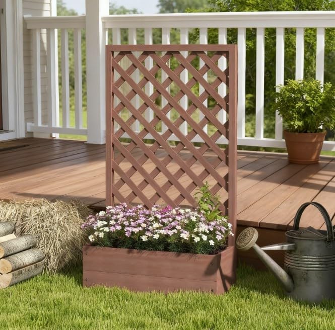 Vertical Vine Garden System Wooden Raised Bed with Integrated Trellis &amp Drainage Complete Climbing Plant Solution for Patios &amp Small Spaces