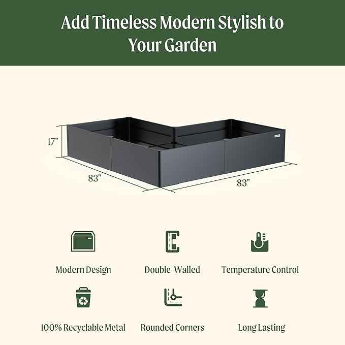 Vego garden Raised Garden Bed 17 Tall 83 x 83 L-Shaped Modern Raised Garden Beds Kit Metal Planter Box for Vegetables Flowers &amp Fruits Midnight Blue