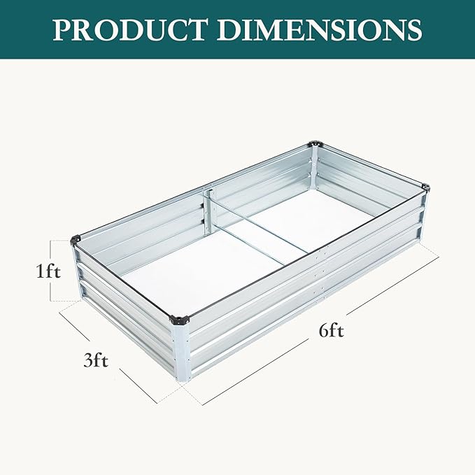 DUMOS Galvanized Raised Garden Bed Outdoor 2 Pcs 6x3x1ft Planter Box Outdoor for Deep-Rooted Herbs/Flowers/Vegetables Large Metal Garden Bed for Patio Balcony and Backyard Silver