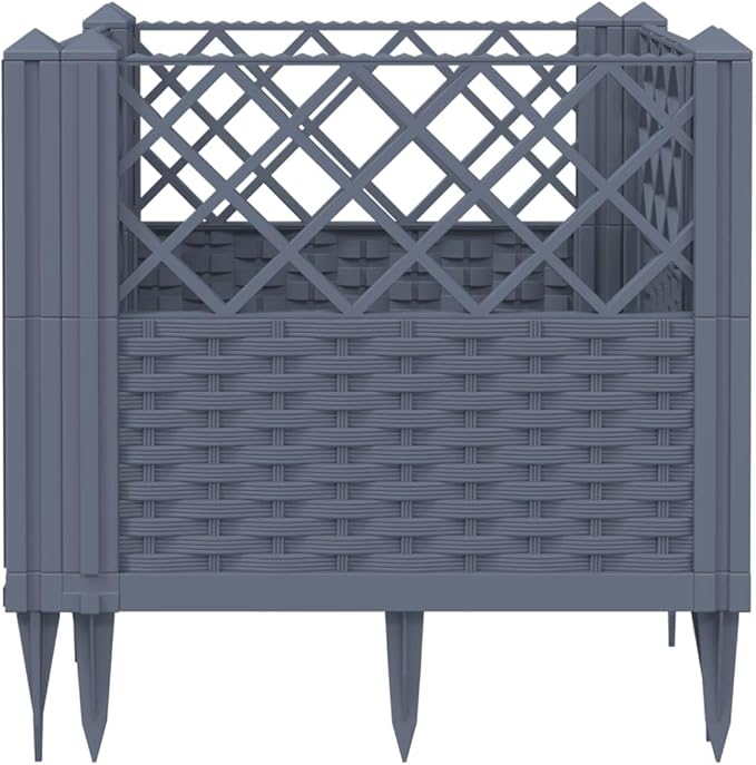 Garden Planter Modular Medium Grey Polypropylene Patio Basketweave Welded Steel | Fence and Raised Bed Landscape | Galvanized