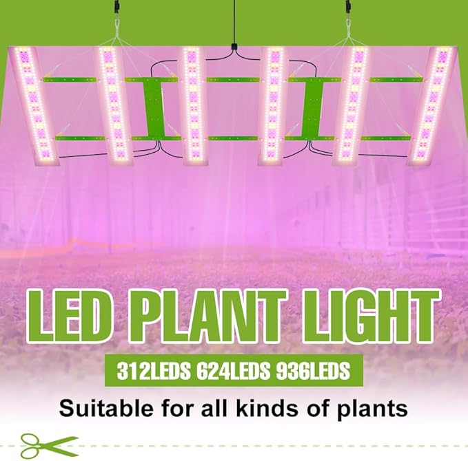 800W Full Spectrum LED Planting Growth Light - 312 LEDs Red Blue Boost Veg &amp Bloom with Optimized Spectrum. Ideal for Indoor Seedlings Hydroponic Lettuce &amp Flower Buds. Perfect for Small Gro
