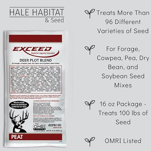 Hale Habitat &amp Seed Exceed - Food Plot Peat Legume Powder Inoculant for Increased Nitrogen for Plant Growth and Root Formation