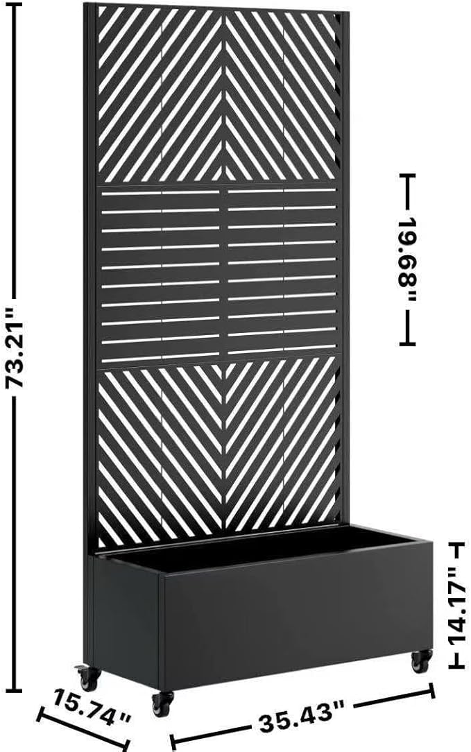73 x 35 x 16 Metal Planter Box with Trellis Black Galvanized Steel Raised Garden Bed