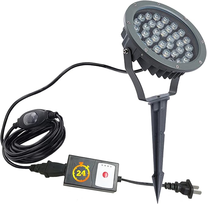 Outdoor LED Spotlight Waterproof Bright Outdoor Landscape Automatic Timer Mini Lawn Lamp 36W Graden Lights with Ground Stake Lawn Accent Lighting with Plug Courtyard Flag Light Warm White