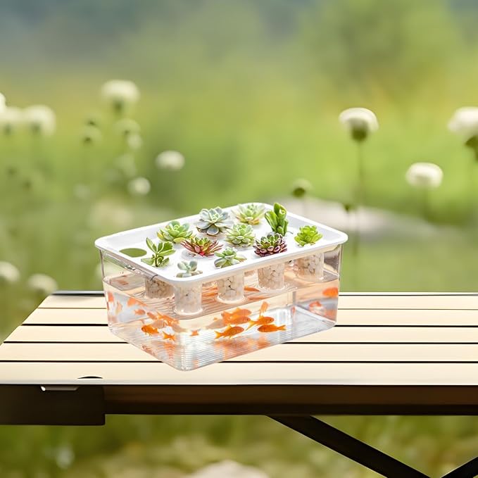Hydroponics Grower Box Indoor Tabletop Mini Aquarium 12 Holes High Performance Desktop Micro Landscape Tank for Vegetables White