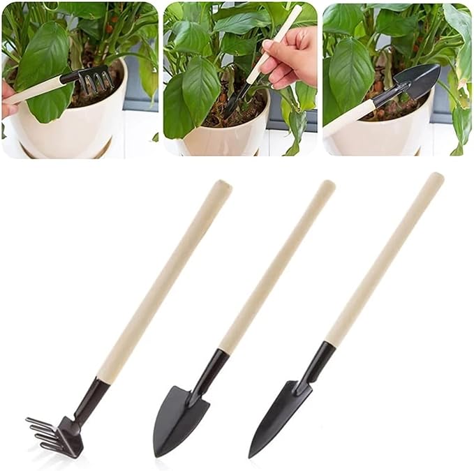 Garden ToolsGarden Trowel 3pcs/Set Gardening Tools Wood Handle Stainless Steel Potted Plants Shovel Rake Spade for Flowers Potted Plant Seed