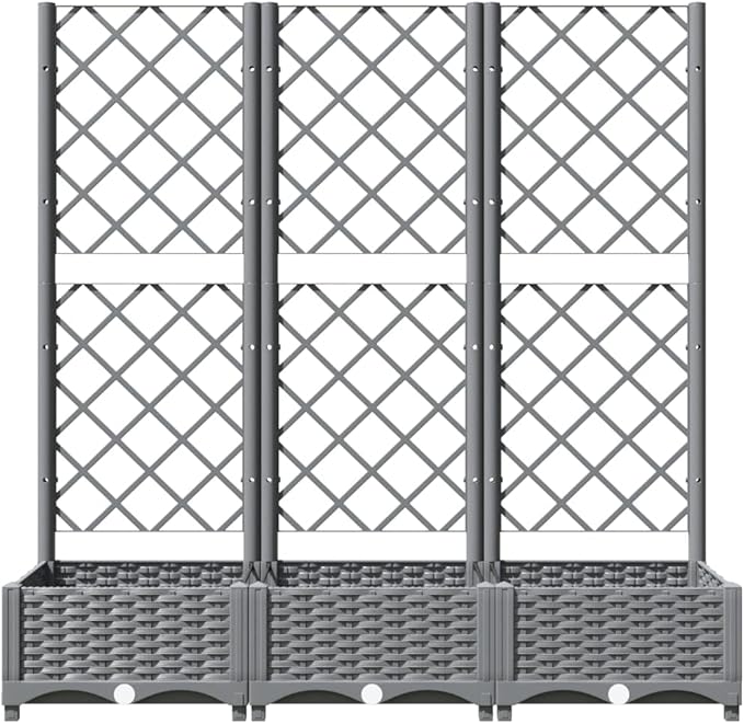 Light Grey Garden Planter with Trellis 47.2 x 15.7 x 47.8 in Large Outdoor Rectangular Raised Planter Box for Balcony Patio Growing Tomatoes Roses