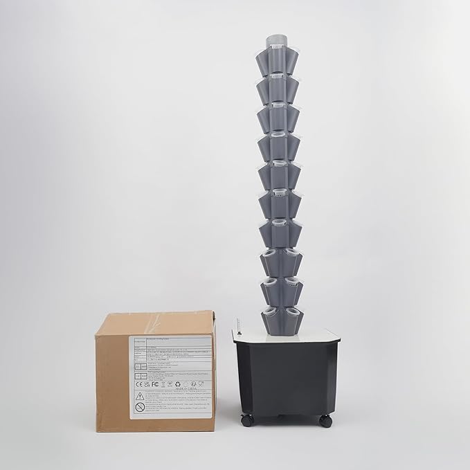 50 Hole Vertical Hydroponics Growing Kit Mobile Hydroponic Growing KitAeroponic Tower Hydroponic Growing System Kit for Leafy Vegetables (Grey)