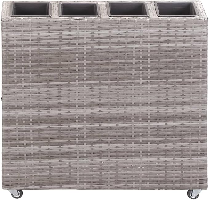 Outdoor Planting Boxes Potted Vegetable Raised beds Garden Raised Bed with 4 Pots 31.5x8.7x31.1 Poly Rattan Gray for Vegetable Flower and herb Planting
