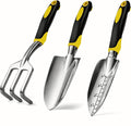 Garden Tool Set 3 Pcs Gardening Tools Including Garden Trowel Transplant Trowel and Hand Cultivator Aluminum Alloy Gardening Supplies with Handle for Gardening Digging Transplanting Yellow