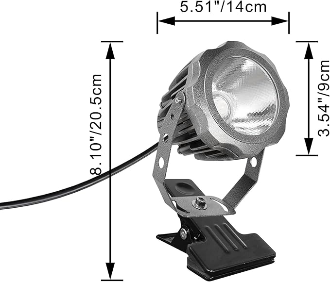 Kiven IP65 Waterproof LED Landscape Clamp Light LED Decorative Spotlight Lamp with Plug-in Cord and Timer for Indoor Outdoor Yard Step Statue LED Lawn Light - Grey (10W Warm White)