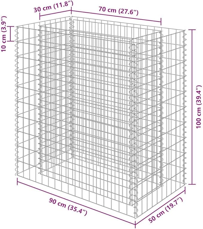 Gabion Raised Bed Silver Galvanized Steel 35.4x19.7x39.4 in Outdoor Planter Box for Garden Plants Heavy Duty Stone Basket Retaining Wall