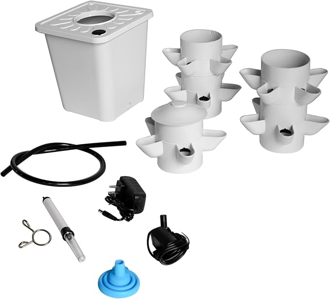 Vertical Hydroponic Growing System Tower 25 Pods White- Indoor Smart Garden with Auto Watering Timer &amp Movable Tank Soilless Planter for Herbs Vegetables Fruits | Pump Included Space-Saving De