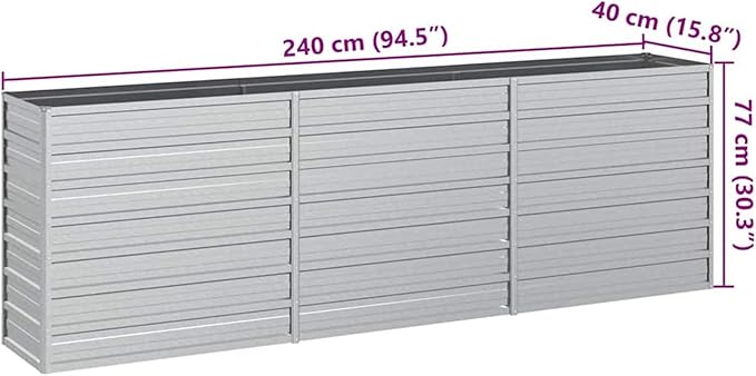 Bopdu Garden Raised Bed 94.5x15.7x30.3 Galvanized Steel Silver Backyard Patio Planter Raised Beds for Vegetables Outdoor Garden Raised Planter Box for Flowers Fruits