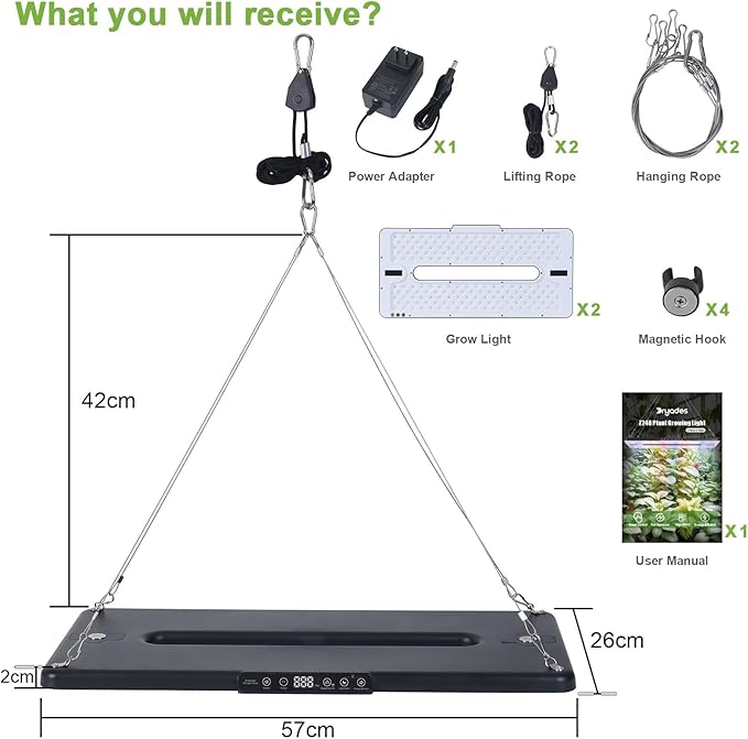 22 x 10 Grow Lights for Indoor Plants and Vegetables Full Spectrum LED Growing Lamp for Indoor Garden Greenhouse - Features Two Smart Light Mode 12~23H Timer - 2 Pack (2 in Series Black)