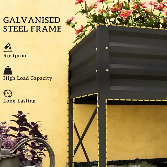 Metal Planter BoxGalvanized Raised Garden Bedwith LegsStorage Shelf and Bed Liner