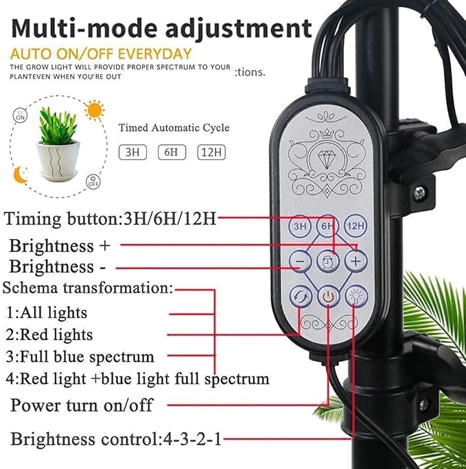 Grow Lights for Indoor Plants 4 Head LED Grow Light with Stand 84 Lamp Beads Full Spectrum Floor Plant Growing Lamps for Succulent and Seedling with Adjustable Tripod Auto Cycle Timer