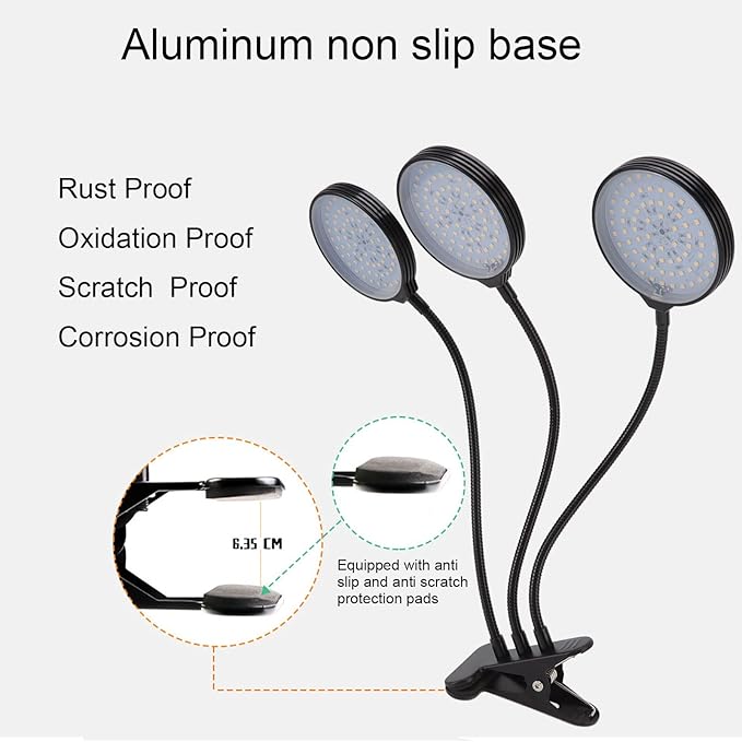 LED 45W Plant Grow Lamp with 3 Adjustable Heads USB Powered - Flexible 360° Bend Waterproof Design for Indoor Plants and Succulents