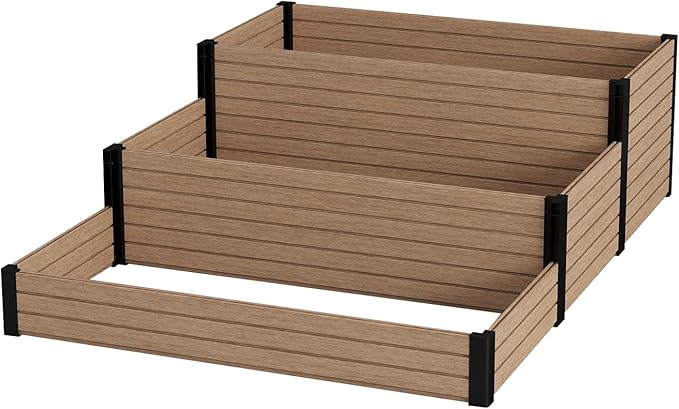 Elevated Wooden Raised Garden Planter - 3-Tier Outdoor Flower &amp Vegetable Box for Patio Backyard or Garden - Durable Weather-Resistant Design - 47.2 x 21.7 x 18.1 (Maple)