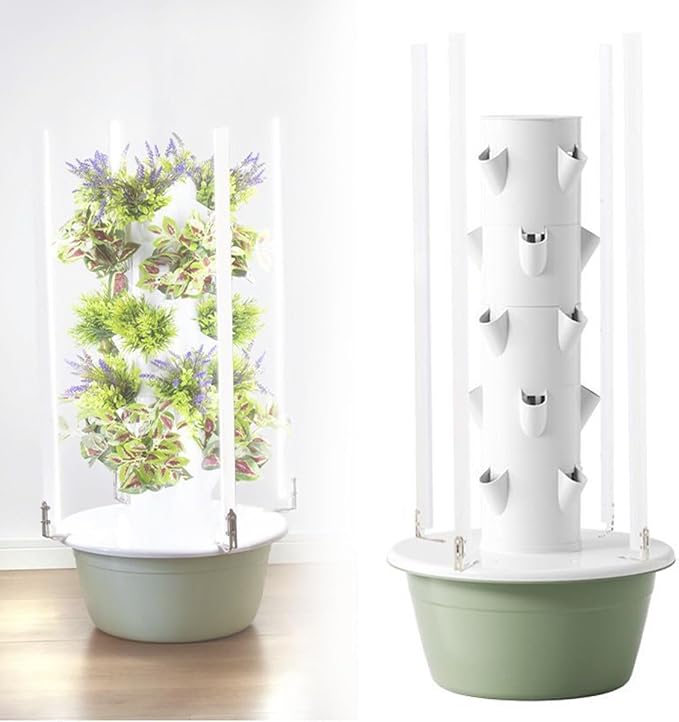 Indoor Hydroponic Garden Tower with LED Grow Lights Pump Adapter and Net Pots for Growing Herbs and Vegetables Efficient Soil-Less Growing System