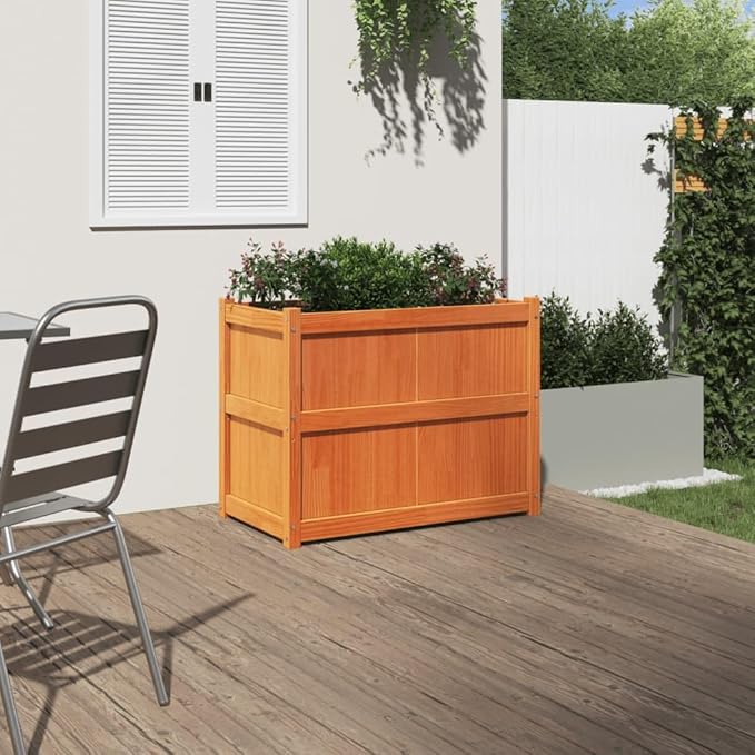 Wooden Garden Planter Box Outdoor Flower Box Wood Flower Boxes for Outdoor Plants Raised Garden Bed Planter Box Wax Brown 35.4x19.7x27.6 Solid Wood Pine-102